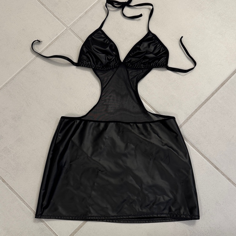 Black Halter Mesh Mini Dress lingerie